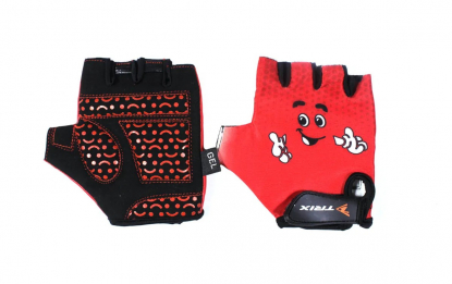 Перчатки TRIX, детские, кор.пальцы, дыш.лайкра/гель/иск. замша,антискольз.,с петелькой,красные XXS